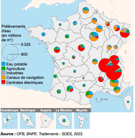 carte des prélèvements en eau douce